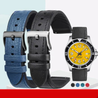 Leather watchband for Seiko / Breitling Avenger sea wolf blackbird super marine leather watch strap 22mm silicone base wristband