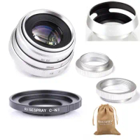 Silver Mini 35mm f/1.6 APS-C CCTV Lens+adapter ring+2 Macro Ring+lens hood for NIKON1 Mirroless Camera J1/J2/J3/J4/J5
