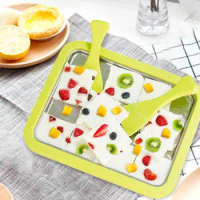2023 New Ice Cream Maker Roller Plate with 2 Spatulas 304 Stainless Steel for Home Homemade Yogurts Machine Kitchenware Portable