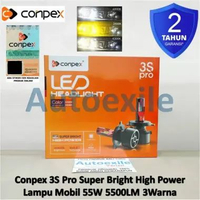 Conpex 3S Pro Super Bright High Power LED H4 H11 HB3 9005 HB4 9006 12V 24V 55W 3 Warna Putih 6000K K