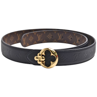 LV M8372U Flowergram Round 30系列Monogram帆布雙面花卉釦環腰帶/皮帶(黑色)
