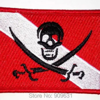 SCUBA DIVING PIRATE FLAG PATCH iron-on JOLLY ROGER embroidered DIVER DOWN SKULL
