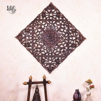 泰國實木方形雕花板樣板房玄關立體壁飾掛件懷舊裝飾畫家居裝飾品