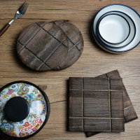 日式實木隔熱墊砂鍋墊餐桌防燙做舊燒桐木家用鍋墊創意拍攝影道具