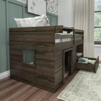 Max &amp; Lily Loft Bed Twin Size, Solid Wood Low Loft Bed with Storage Drawer and Ladder, Modern Farmhouse Loft Bed for Kids, Barnw