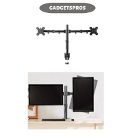 Double Dual Monitor Stand for 10-27 inch Monitor| Table Clamping & Mounting | Long Arms | Cold Rolle