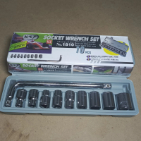 Kunci Sok Set Lengkap 8-24 mm 10 pcs ktp Sock Socket Toolset Tools Kit Socket Wrench Ukuran Gagang H