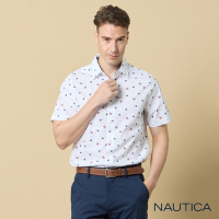 Nautica 男裝 滿版造型印花吸濕排汗短袖襯衫-白