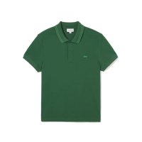 【LACOSTE】男裝-常規版型條紋領彈力網眼布Polo衫(綠色)