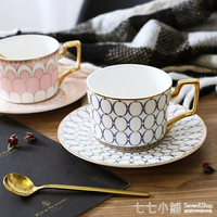 簡歐英式新款陶瓷杯新款歐式咖啡杯碟家用簡約花茶杯帶勺 免運 開發票