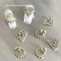 -Golden DIAMONDS- 5pcs Tiny Pixie Glass Beads Adorn Metal Alloy Flex-in Pop Design Diamond Ring Nail Gel Polish Ornaments 404art