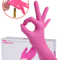 100 PCS Pink Disposable Nitrile Gloves Waterproof Anti-Static Durable Latex Free Gloves Multifunctional Cleaning Work Gloves