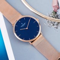 【Nordgreen】ND手錶 Native 本真 36mm 玫瑰金殼×藍面 玫瑰金米蘭錶帶(NR36RGMERONA)