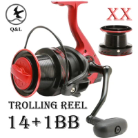 Q&amp;L 9000 10000 12000 14+1BB One way bearing Spinning Reel carp fishing reel All metal spool spinning Reels