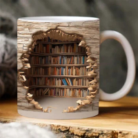 3D Book Mug Wrap, 11oz Tea Cup, Bookshelf Sublimation Mugs, Perfect Gift for Book Lovers Coffee Accessories
