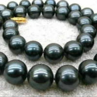 Multi size Pure Black, Natural South Sea Authentic, Perfect Round AAAAA 11-12mm Pearl Necklace 18in 20in 22in 24in14K CLASP