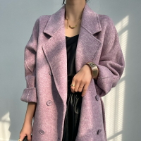 【巴黎精品】羊毛大衣毛呢外套-高級感雙排扣寬鬆加厚女外套5色a1dg4