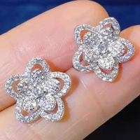 Custom Solid 10K White Gold Women Stud Earrings Flower Wedding Anniversary Engagement Party Moissanite Diamond Earrings Gift