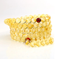 【JA-ME】天然琥珀金珀帶紅皮手工陰雕蓮花108念珠 53.7克 9-9.5mm(母親節禮物/現貨)