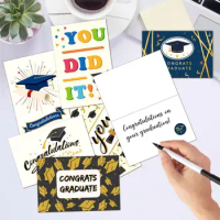 1Set Graduation Cards Set Premium Gold Foil Graduation Cards Paper Jam Glitter Graduation Cap Greeting Cards Set for High School