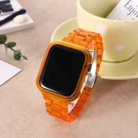 Silicone case + transparent resin strap for Apple Watch 42mm 38mm 40mm 44mm for iwatch Series 6 SE 5 4 3 2 Apple bracelet