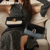LA FESTIN Women's bag 2024 New Leather Bag Shoulder Crossbody Bag Fashion Designer Small Square Bag free shipping