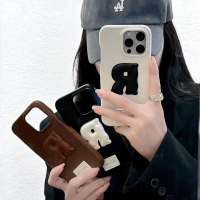เคสโทรศัพท์หนังพร้อมดีไซน์ตัวอักษร R สำหรับ iPhone 17 Pro Max, 16, 15, 14, 13 Pro Max, 13, 14, 15, 1