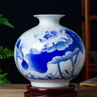 Blue Ceramic Vase Decoration for Living Room, Flower Arrangement, Creative Modern Chinese Vase, Pomegranate Shelf, High 16.5 cm