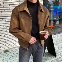 National Fashion Retro Easy Matching Short Lapels Jacket Spring and Autumn Zipper Fashionable Minori