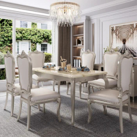 American light luxury marble dining table and chair combination European solid wood rectangular dining table