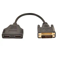 Gold Plated DVI 24+1 Male to 2 * HDMI-compatible 19-Pin Female Splitter Adapter HDMI cable for DVI-D HDMI conversion 1080P 23cm