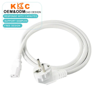 WHITE IP11 0.5m Computer Cable Power Cord IEC C13 to European Schuko Plug CEE 77 Male AC