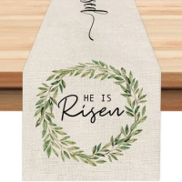 Easter He Is Risen Linen Table Runner Wedding Decoration Spring Dining Farmhouse Theme Gathering Party