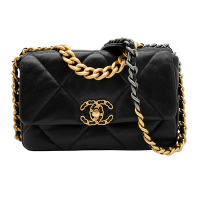 Chanel 香奈兒 展示品 19 菱格亮面小羊皮三色鍊手提斜背包-26cm(AS1160-黑)