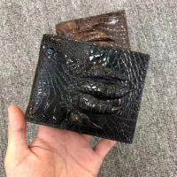 Authentic Real True Crocodile Paw Skin Men's Short Card Purse Phone Holder Genuine Alligator Leather Male Small Bifold Wallet