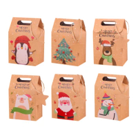 6pcs Merry Christmas Kraft Paper Candy Box with Tag Xmas Cookies Gift Packing Bags 2023 Christmas Party Home Decor New Year 2024