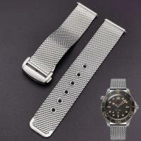 20mm 22mm solid Stainless Steel Mesh Milanese Watch strap for Omega Seamaster 007 Watchband Quality Metal steel Folding buckle