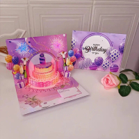 New Arrival Light Music Inflatable Birthday 3D Card 3D 3D Cake High-End Creative Fireworks Effect So