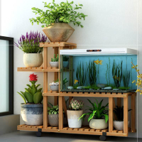 兩層小木質創意魚缸架架園工清新工藝組裝植物花盆藝
