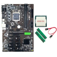 B250 BTC Mining Motherboard LGA 1151 with G3930 CPU+2XDDR4 4GB 2666MHZ RAM +SATA Cable for Graphics Card Mining Miner