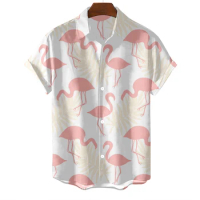 2024 New Men's Shirt Hawaiian Flamingo Print Shirt Men's Fashion Comfortable Short Sleeve Men's Tops Oversized Shirt 5xl