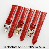 Common Used Genuine Leather Watchband 12 14 16 18 20 22mm Red Calfskin Strap With Deployment Buckle For Tissot Brands Watch SALE