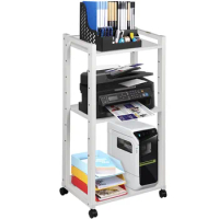 Printer Shelf, 3-Tier Mobile Printer Stand, Adjustable Storage Shelf Rack on Lockable Wheels, Large Tall Printer Table shelves