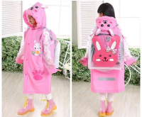 [ kids ] Jas Hujan Anak motif PINK KELINCI Dengan ruang ransel VIRAL