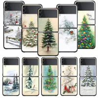 Phone Case For Samsung Galaxy Z Flip 5 Z Flip 4 Z Flip3 5G Shell for Galaxy Z Flip Hard Cover Christmas Tree Art Drawing Fundas
