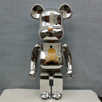 Bearbrick 1000% 70cm Prosperity Electroplated Silver Building Block Bear Hand Model Ornament Trendy Play action figure