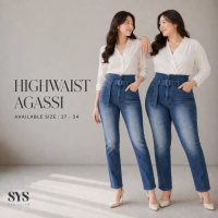 SYS CLOTHIER High Waist Agassi Jeans Wanita | Straight Fit Denim Premium (Size 27–34)