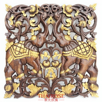 泰國工藝品木雕壁掛 大象實木雕花板 客廳掛件裝飾品木雕畫工藝品1入