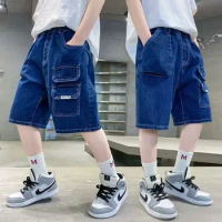Denim Shorts Summer Vintage Washed Pants Loose Elastic Waist Cropped Pants Children'S Clothing Boys Clothes 6yrs To 12yrs