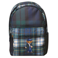 POLO Ralph Lauren 經典品牌帥氣牛仔小熊刺繡LOGO圖騰尼龍後背包(綠格紋)